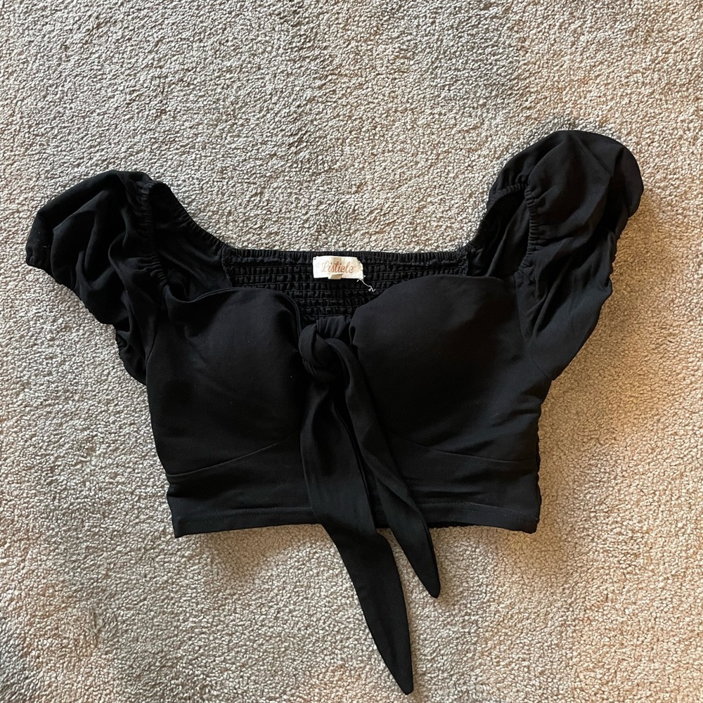 Puff Shoulder Black Blouse